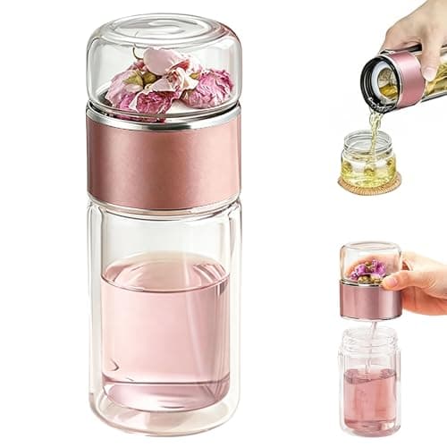 LIRONGTAGE 3-In-1 Smart Tea Infuser Bottle, 350ml Glass Tea Infuser Mug, Portable Double Glass with Integrated Strainer, Flip And Brew Tea, Smart Water Bottle for Loose Leaf Teas And Infused