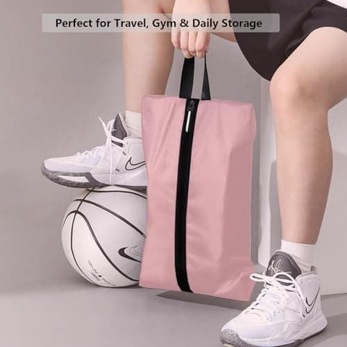 Shoe Bags for Travel, Waterproof Oxford Fabric, Zippered Shoe Storage Organiser with Handle, Lightweight Dustproof Shoe Pouch for Trainers, Gym, Business Trip, 16.5 x 9.8 Inches (Shoe Bag Pink) — view 5