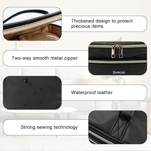 BELICOO Make up Bag, Large Double-Layer Travel Makeup Bag with Mirror — view 6
