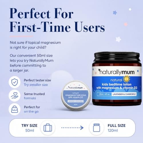 NaturallyMum Kids Magnesium Lotion with Vitamin D3 50ml | Lavender & Chamomile Magnesium Cream for 6+ Months | Travel Size Lotion with Shea Butter & Coconut Oil | Non-Greasy Formula — view 3