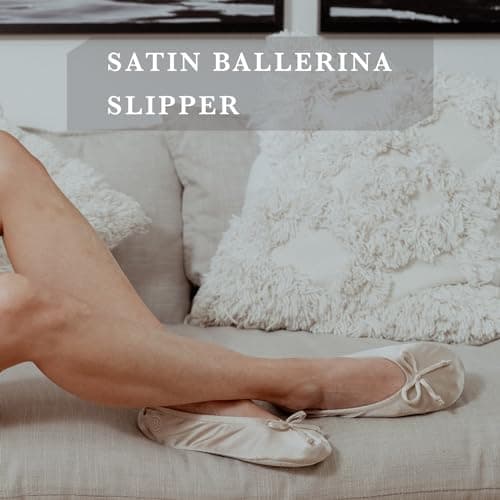 Isotoner Women's Satin Ballerina Slipper Ballet Flat, Navy Blue Soft Tie Bow, 4.5/5.5 UK — view 3