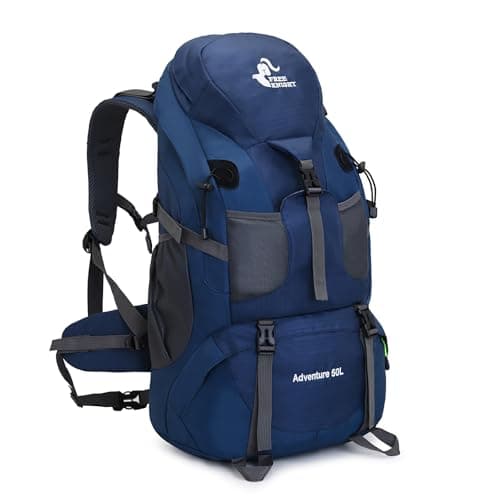 Bseash 50L Hiking Backpack, Water Resistant Lightweight Outdoor Sport Daypack Travel Bag for Camping Climbing Touring (Navy Blue - With Shoe Compartment)