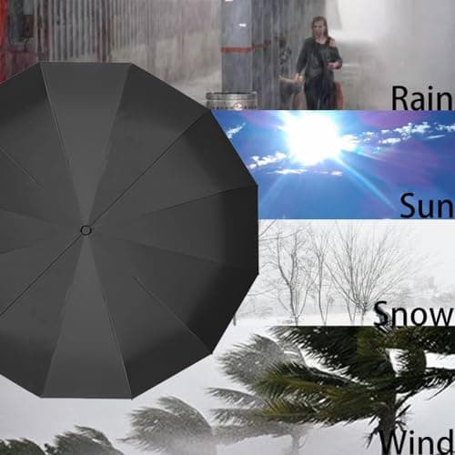 Maibar Umbrella Windproof Strong 24 Ribs Compact Umbrellas Sun UV Protection spf 50 Folding Travel Large Auto Open Close Umbrellas Umbrella (Black) — view 3