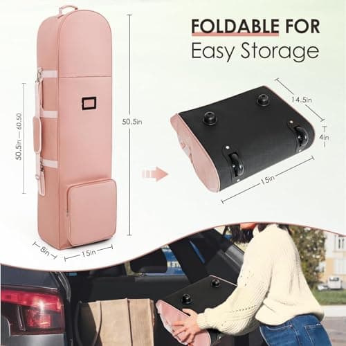 Golf Travel Bags with Wheels, 1200D Heavy Duty Oxford Wear-Resistant with Extra Storage Bag, Lightweight & Portable Golf Club Travel Cover for Airlines Easy Storage，Pink：Shoulder — view 2