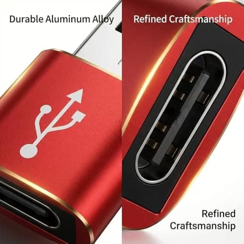 USB C to USB Adaptor, USB to USB C Adapter 2Pack, Type C Female to A Male Charger Cable Converter Compatible with Notebook, Tablet, Smartphone, iPad 10 Air 4 5,Apple 15 14 13 12 Pro Max (Red) — view 4