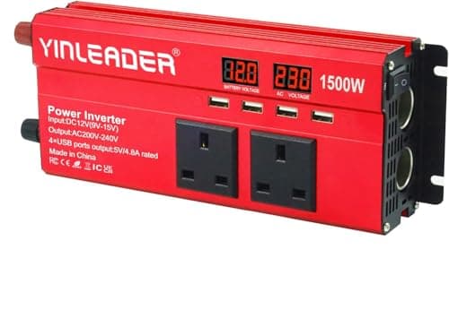 Yinleader Power Inverter 12V to 240V 1500W Peak 500W Continuous, 2 AC Sockets & 2 Cigarette Lighter Sockets, 4 USB Ports Car Converter