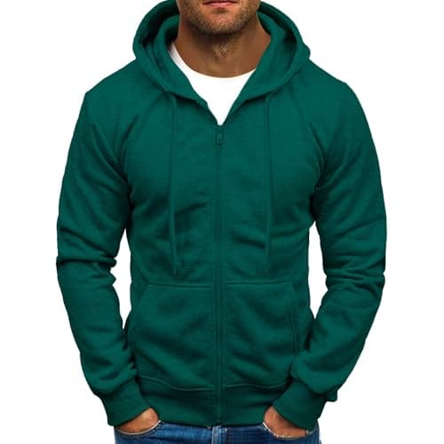 Mens Zipped Sweatshirt Sports Cotton Casual Hoodies Gym Jogger Baggy Work Clothes Oversize Sweatshirt Drawstring Full-Zip Long Sleeve Hooded Tunics Tops with Pockets Thermal Fleece Comfortable Jacket