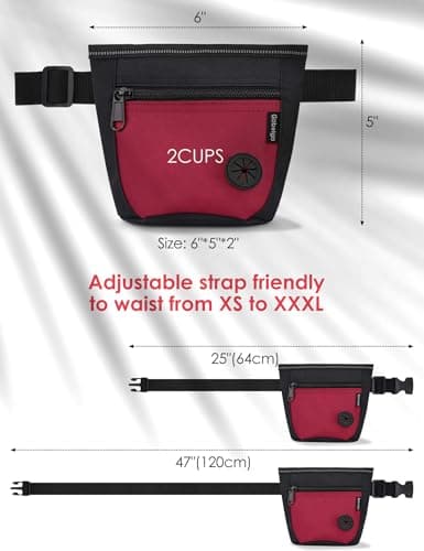Gobeigo Dog Treat Pouch and Training Clicker, Upgrade Two Magnetic Closure to Prevent Spills, 2 Cup Treat Bag with Poop Bag Dispenser, Metal Clip Waist Belt Fanny Pack for Pet Walking(Black/Red) — view 6