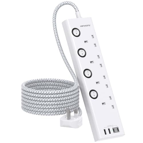 Extension Lead with USB Slots(2 USB C), 4 Way Plug Extension Socket, 1.8M