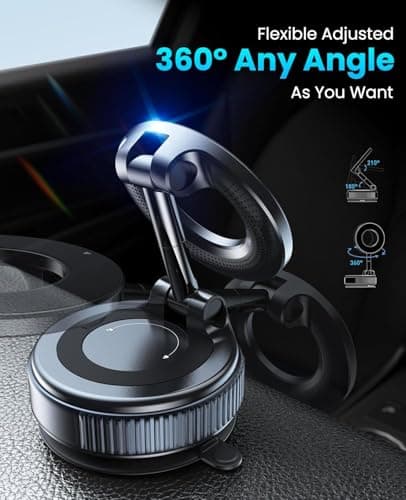 ZAWNIC 2026 Upgraded Vacuum Magnetic Car Phone Holder, 360° with 2 Magnet Rings Ultra Suction Phone Mount for MagSafe Cell Phone Holders for Your Car/Gym/Mirror Mount for iPhone & Android — view 5