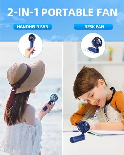 Hssio Portable Handheld Fan, Mini Desk Fan Foldable 1800mAh, 180° Ratotion, 3 Speeds, Ultra Quite, Up to 8H Long Use Time, Small Personal Cooling Fans Makeup Eyelash Fan for Women Girl, Deep Blue — view 6