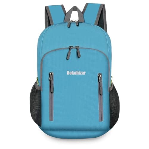 Bekahizar 20L Ultra Lightweight Backpack Foldable Hiking Daypack Rucksack Water Resistant Travel Day Bag for Men Women Kids Outdoor Camping Mountaineering Walking Cycling Climbing (Blue) — view 2