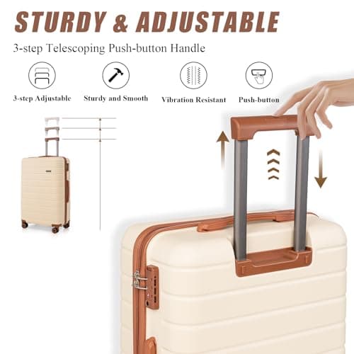 Cosbarn Luggage Sets 5 Piece Suitcases with Wheels, 5 Piece Sets (20/24/28/DB/TB), Fashion (Beige) — view 6