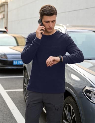 iClosam Mens Thermal T Shirts Long Sleeve Fleece Lined Crew Neck Pocket Tee — view 3