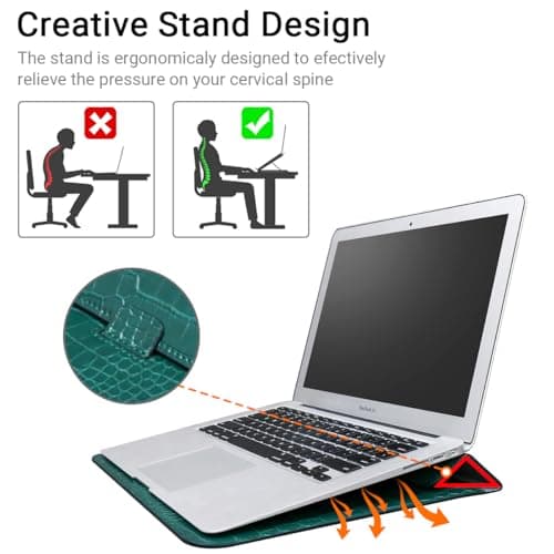 Custom Laptop Case 13-13.3 inch for MacBook Air/Pro 13/Pro 14 for HP for Dell Notebook Personalized Name Initials Embossed Sleeve with Stand Crocodile PU Leather Briefcase Carrying Bag Gift Idea — view 3