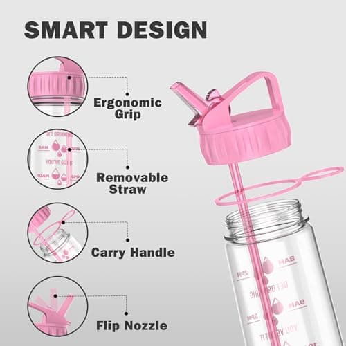 More Water Bottle With Straw, Motivational Time Markings 900ml - Drinking Tracker Bottles - Times to Drink - BPA Free Sports Bottles — view 5