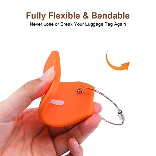 Flintronic 2 PCS Luggage Tags, Silicone Baggage Labels, Suitcase ID Tag Set, Handbag Tag Labels Travel Accessories for Checked Luggage, Hand Luggage and Handbags - Orange&Black — view 6
