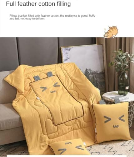 Travel Blanket And Pillow Set, Soft 2 In 1 Airplane Throw Pillow With Polyester Fiber Fill, Compact Cushion Blanket For Car, Office, Home, And Sofa Decor (Yellow) — view 5