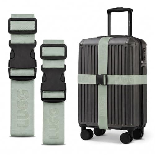 LUGG Luggage Belts for Suitcases 2 Pack – Adjustable Heavy-Duty Strap with Strong POM Buckle, Secure Travel Belt for Suitcase, Briefcase & Travel Bag, Bright Colours for Easy Identification-Sage Green