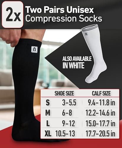 CORE GORIMO - 2 Pairs - Compression Socks for Women and Men - Breathable - Flight Socks Women & Men and Compression Stockings for Standing Work, Flying & Sport (Black, 9 - 12) — view 2
