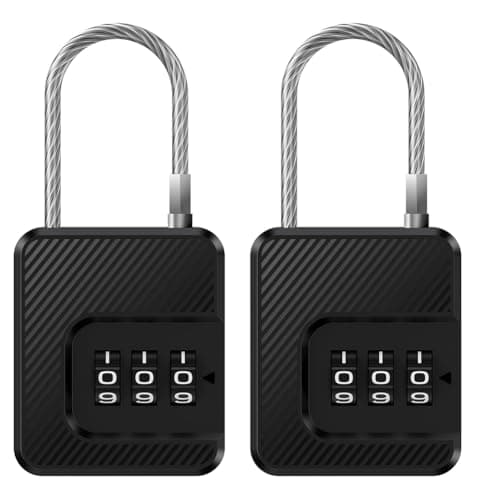 Jnchdghwa 3-Digit Combination Cable Lock Security Padlock Cable Lock with Flexible Steel Cable for Travel Luggage Suitcases, Bags 2 Pack