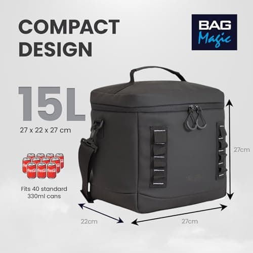 Bordlite 15L Insulated Cooler Bag Black – Leakproof Large Lunch Bag with Waterproof Lining, Thermal Insulation, Adjustable Shoulder Strap, Picnic Travel Cooler for Food & Drinks — view 5