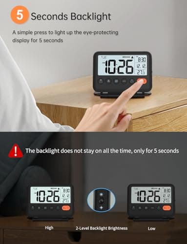 Digital Travel Alarm Clock, 2-Level Backlight, 2 Volumes, Snooze & Weekend — view 4