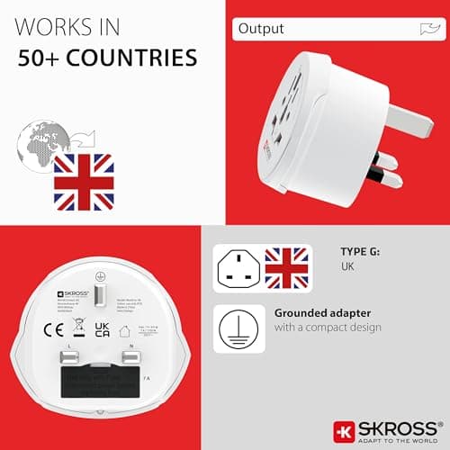 Skross World to UK Travel Adapter | International Plug Converter for Visitors to United Kingdom | Compatible with Laptops, Phones, Hairdryers and More. — view 4