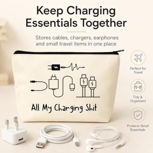 Charging Cable Organizer Bag Travel Tech Pouch with Zipper Canvas Storage — view 2