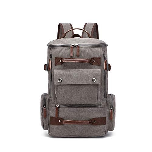 Canvas Backpack, Casual Backpack Unisex Vintage Canvas Rucksack Hiking Backpack Travel Bag Laptop Backpack School Bag Student Bag Satchel Trekking Backpack Camping Bag Grey — view 2