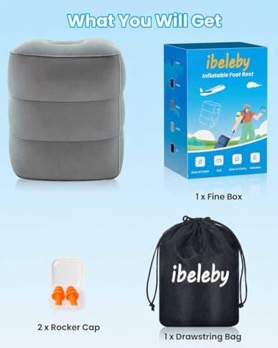Airplane FootRest: Inflatable Footrest for Kids to Sleep, Adjustable Height Leg Rest Pillow in Office & Home, Toddlers Travel Bed Box (Light Grey - 1Pack) — view 3