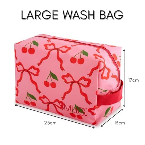 SMUG Wash Bag | Waterproof Travel Toiletry Bags for Travelling, Gym, Shower, Shaving, Toiletries, Cosmetics & Makeup Bag | Large Washbag for Men & Women | Spacious & Easy to Clean | Red Cherries — view 3