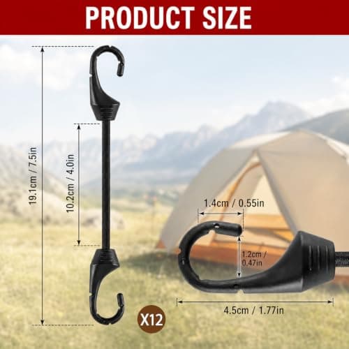12-Piece Short Bungee Cords with Hooks, Bungee Cords with Hooks 4 Inch, Small Bungee Straps for Tents, Bike Luggage Securing and Daily Home Storage — view 2