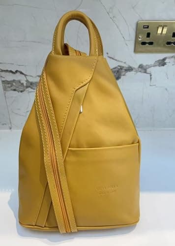 LeahWard Anti-theft Women's Soft Genuine Leather Rucksack Italian Leather Backpack (Yellow) — view 3
