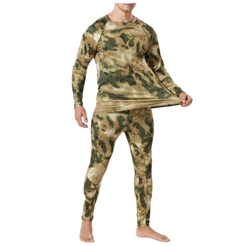 Generisch Men's Camo Outdoor Tight Breathable Sports Fleece Thermal Underwear Set, Army Green, XL