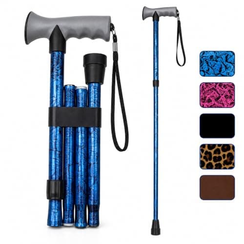 Life Healthcare Gel Handle Walking Stick, Adjustable Cane, Blue Crackle