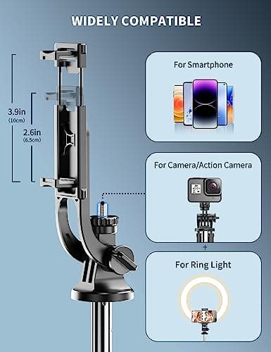 71" Phone Tripod & Selfie Stick, All in One Extendable Cell Phone Tripod with Wireless Remote, Travel Tripods Stand for iPhone 360° Rotation Compatible with iPhone Android, Camera — view 4