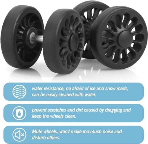 Volein 4 Pcs Suitcase Replacement Double Wheels, 50mm Wear Resistant Luggage Wheels Replacement with Bearings Spare Casters Kit for Worn Suitcase Tyres(Black-V6) — view 3