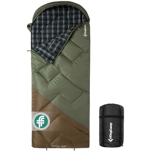 KingCamp Adult Sleeping Bag,100% Cotton Flannel Lining, Comfort 7℃,Olive_R