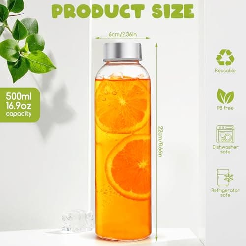 Yeelua Glass Water Bottle, 500ml Leak Proof Portable Bottle, Ideal for School Office Home Travel Sport, Clear Glass Bottles Set of 2 — view 3