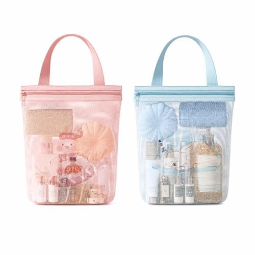 2-Piece Shower Bag and Portable Shower Caddy Set (Pink and Blue)