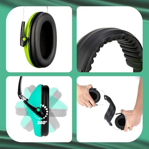 Kriogor 2 Pack Ear Defenders Children,26dB SNR Noise Cancelling Headphones Hearing Protection Earmuffs,Soft Kids Ear Defenders Adjustable Adults Ear Protector for Autism Airplane Study (Green & Mint) — view 5