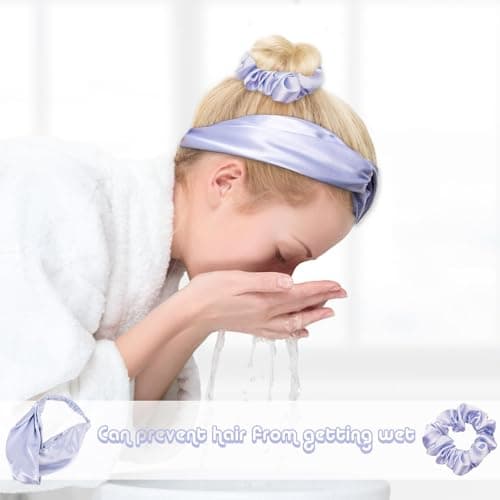12pcs Purple Spa Sleepover Party Supplies Kit for Girls - 3 Hair Care Headbands, 3 Sleep Masks, 3 Satin Scrunchies, 3 Storage Pouches - Premium Spa & Travel Essentials for Sleepovers, Parties, Daily — view 6