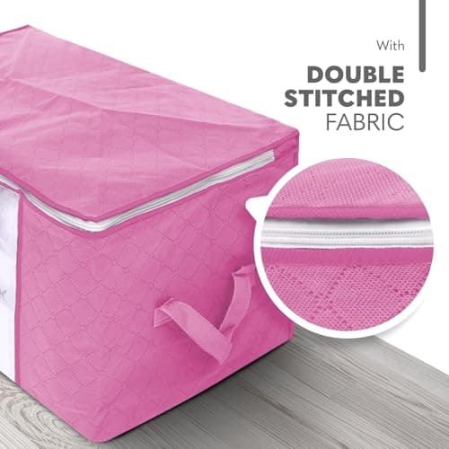 Delka 90L Storage Bags with Lids, Large Storage Boxes with lids, Storage Unit for Clothes, Blankets, Toys, Pack of 3 Foldable Organizers with Reinforced Handles and Clear Window (Dusty Pink, 90L) — view 3