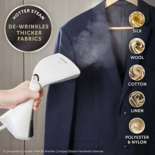 Breville EliteTEMP Handheld Garment Steamer | Horizontal & Vertical Clothes Steamer for Home & Travel | 1500W | Fast Heat Up | White & Gold — view 2