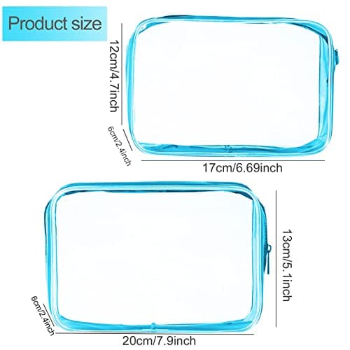 2 PCS Clear Travel Toiletry Bag, Blue Waterproof Toiletries Carry Pouch Clear PVC Makeup Bag Wash Bag Zipped Cosmetic Makeup Organizer Case Travel Luggage Pouch for Men Women and Kids(Medium,Large) — view 2