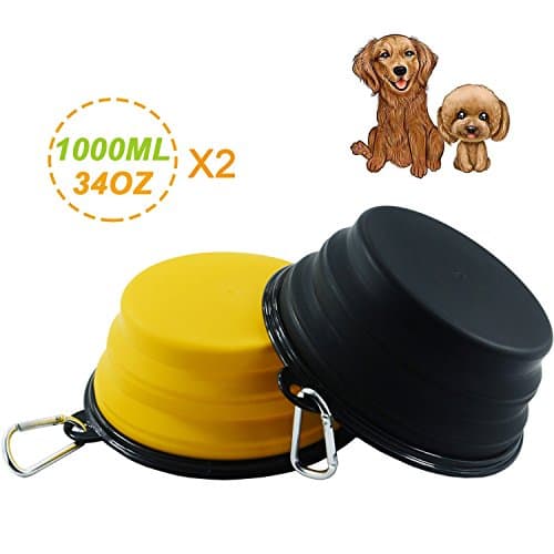 HINMAY Large Silicone Collapsible Dog Bowls Foldable Pet Dog Cat Food Water Bowl, Pack of 2 (Yellow+Black) — view 2