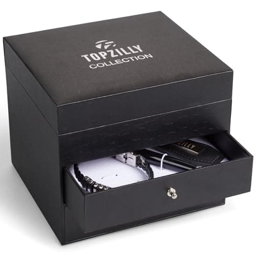 Topzilly Premium Mens Gift Set: Watch, Bracelet, Keychain, Leather Wallet & Belt - Birthday Gifts for Him, Christmas Gifts for Men, Mens Wallets, Gift Ideas, Hampers for Men — view 5