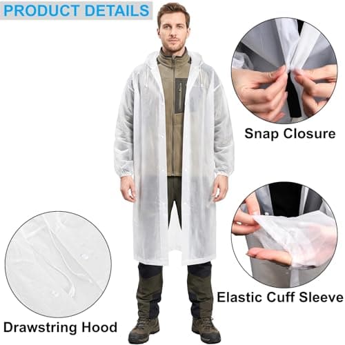 DEAYOU 12 Pack Rain Ponchos for Adults Reusable, Long Raincoats with Drawstring Hood, Waterproof EVA Emergency Rain Jackets for Women Men, Travel, Camping, Hiking, Packable, Family Pack, Transparent — view 3