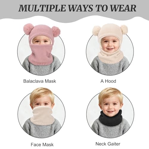 HZHSGLY Kids Winter Hat, Toddler Warm Earflap Balaclava Beanie Pink — view 4